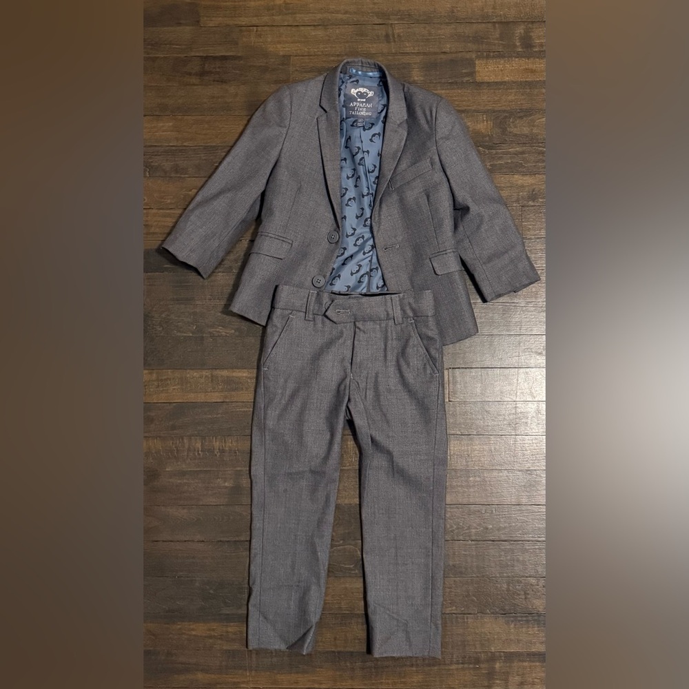Size 3T - Appaman Mod Classic Grey Mist Suit and matching white dress shirt.